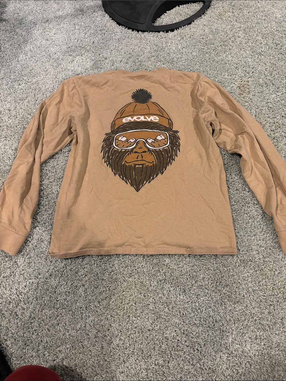 Port and Company Long-Sleeve Crewneck Shirt in Tan with Chest Logo